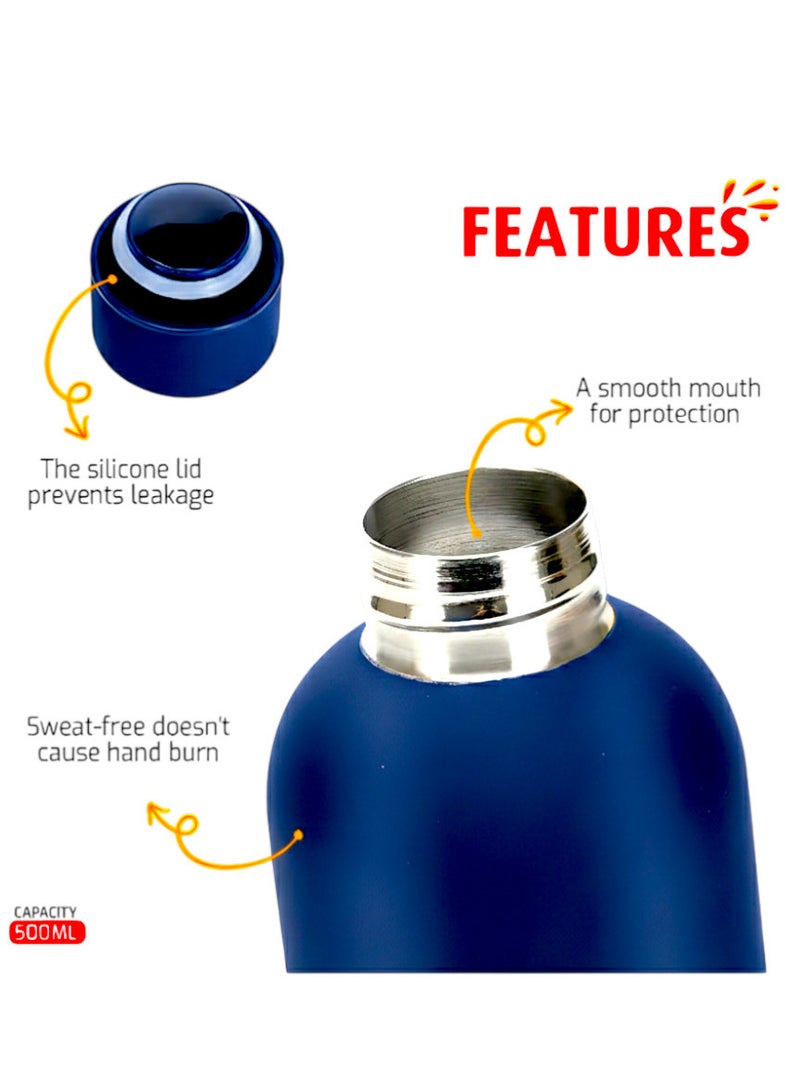 micro speed Stainless Steel Insulated Water Bottle – 500ml - Double Wall Vacuum Flask | Hot & Cold Thermos for Kids, School, Sports & Travel | Leak-Proof, Sweat-Free Design – Deep Blue - Image 2